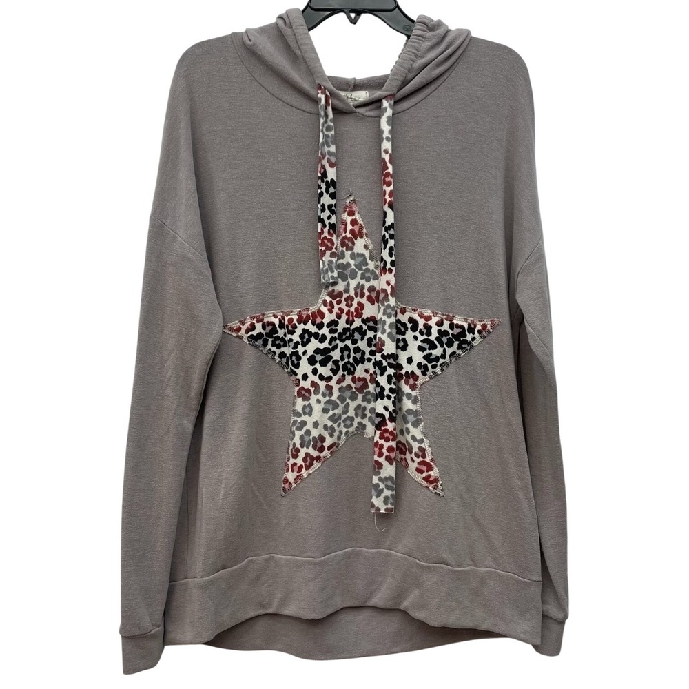 Leopard Star Hoodie Hopely Pullover Taupe Sweatshirt Women's 1XL *Read‎